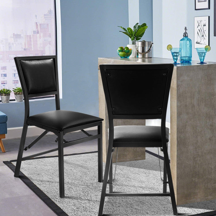 Set of 2 Metal Folding Dining Chair with Padded Seats for Small Room