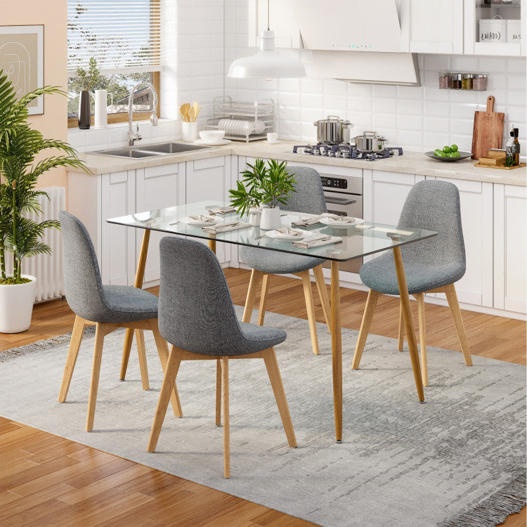 4 Pieces Modern Dining Chair Set with Wood Legs and Fabric Cushion Seat