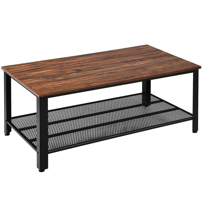 2-Tier Industrial Coffee Table Console Table with Storage Shelf