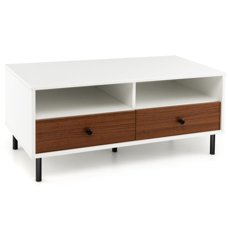 2 Tier 40 Inch Length Modern Rectangle Coffee Table with Storage Shelf and Drawers