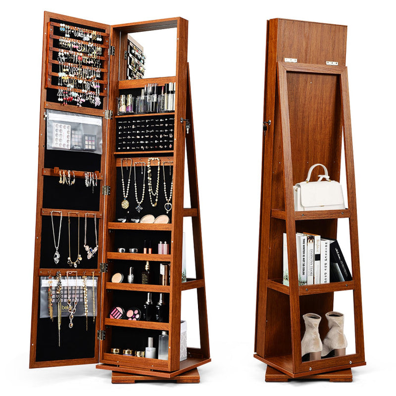 360° Rotatable 2-In-1 Lockable Jewelry Cabinet with Full-Length Mirror