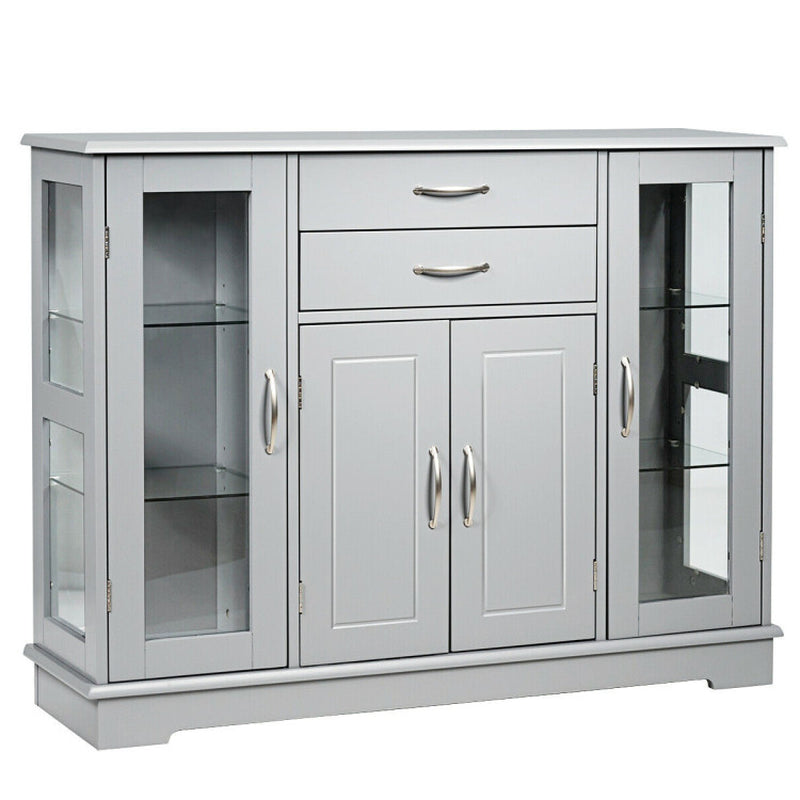 Sideboard Buffet Server Storage Cabinet with 2 Drawers and Glass Doors