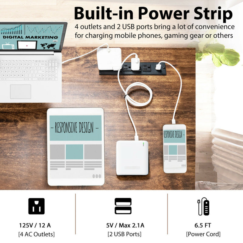 48 Inch Computer Desk with Power Outlet USB Ports