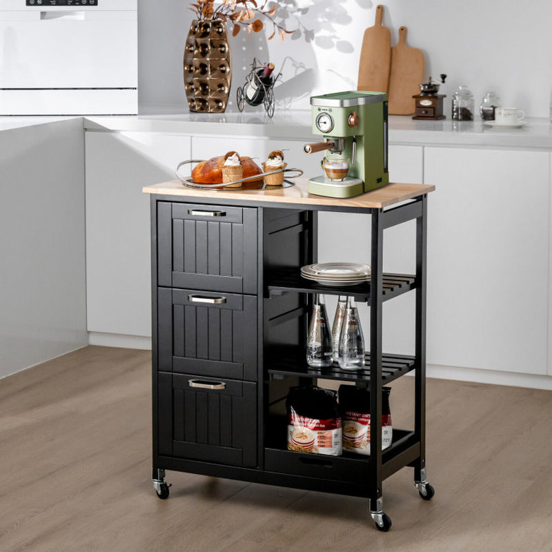 Rolling Kitchen Island Utility Storage Cart with 3 Large Drawers