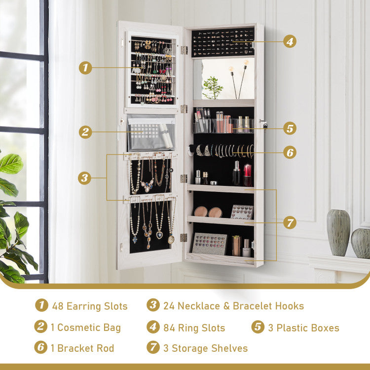 Lockable Storage Jewelry Cabinet with Frameless Mirror