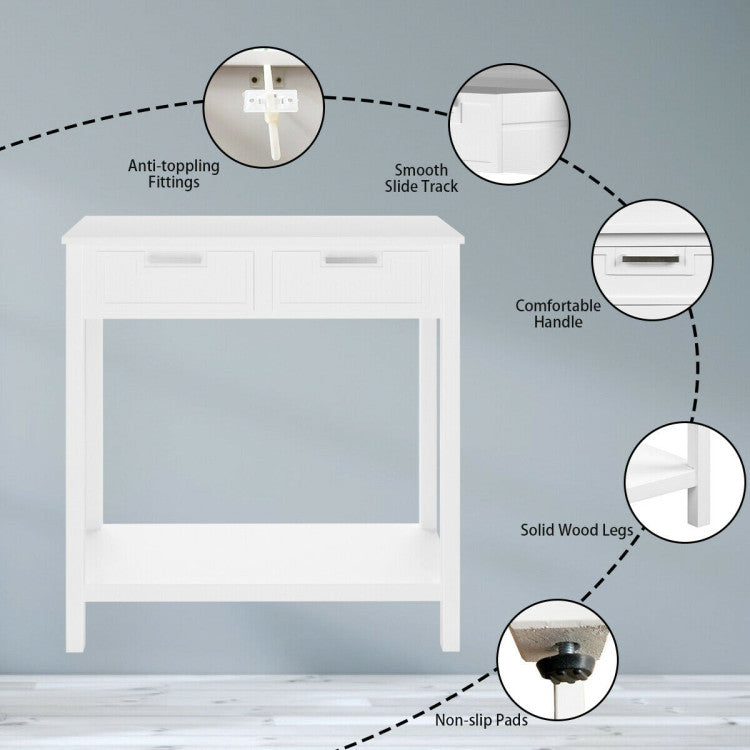 2 Drawers Accent Console Entryway Storage Shelf with Bottom Shelf