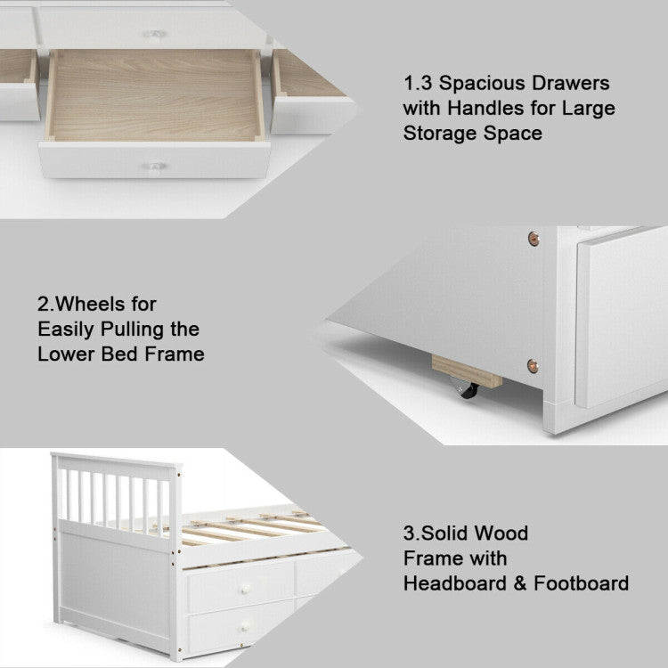 Twin Captain’S Bed with Trundle and 3 Storage Drawers