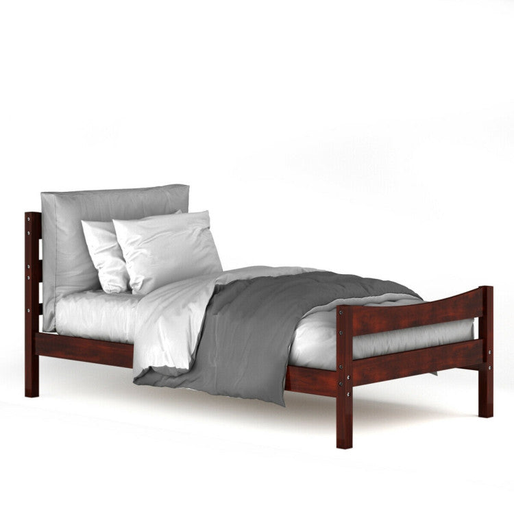 Twin Size Rustic Style Platform Bed Frame with Headboard and Footboard