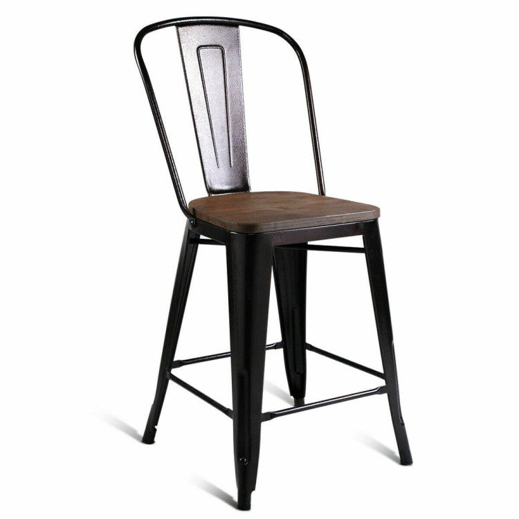 Set of 2 Copper Barstool with Wood Top and High Backrest