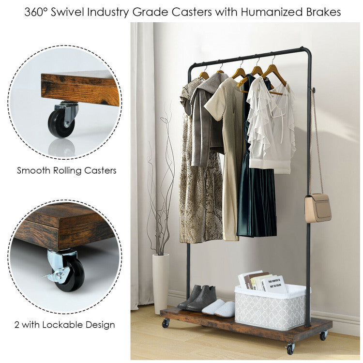 Heavy Duty 2 in 1 Clothes Stand Rack with Lockable Casters