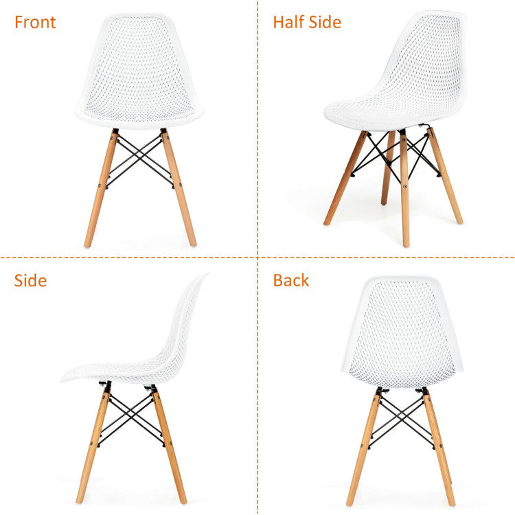 2 Pieces Modern Plastic Hollow Chair Set with Wood Leg