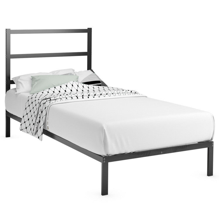 Twin/Full Size Metal Bed Platform Frame with Headboard.