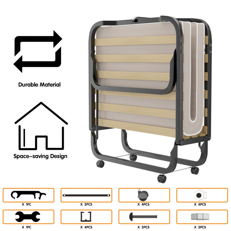 79 X 36 Inch Folding Rollaway Bed with Memory Foam Mattress