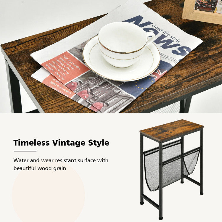 Narrow End Table with Magazine Holder Sling for Small Space