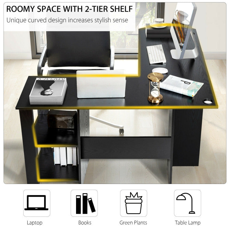 Modern L-Shaped Computer Desk with Shelves