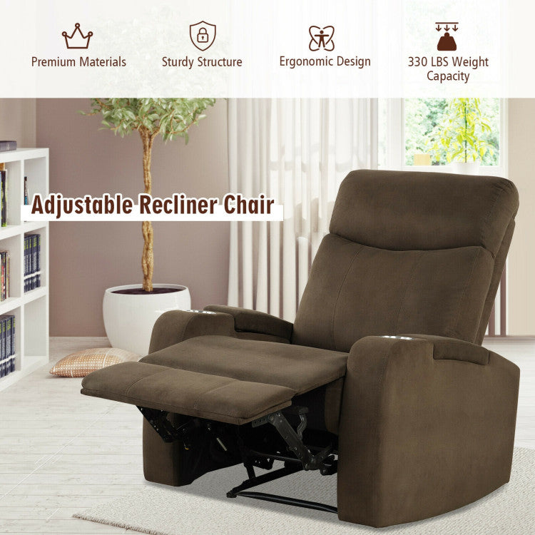 Recliner Chair Single Sofa Lounger with Arm Storage and Cup Holder for Living Room