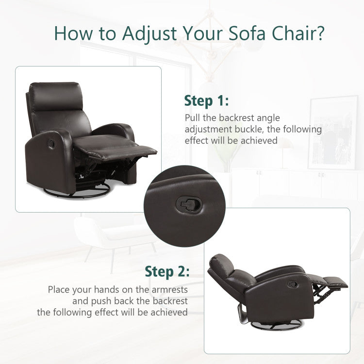 Leather Recliner Chair with 360° Swivel Glider and Padded Seat