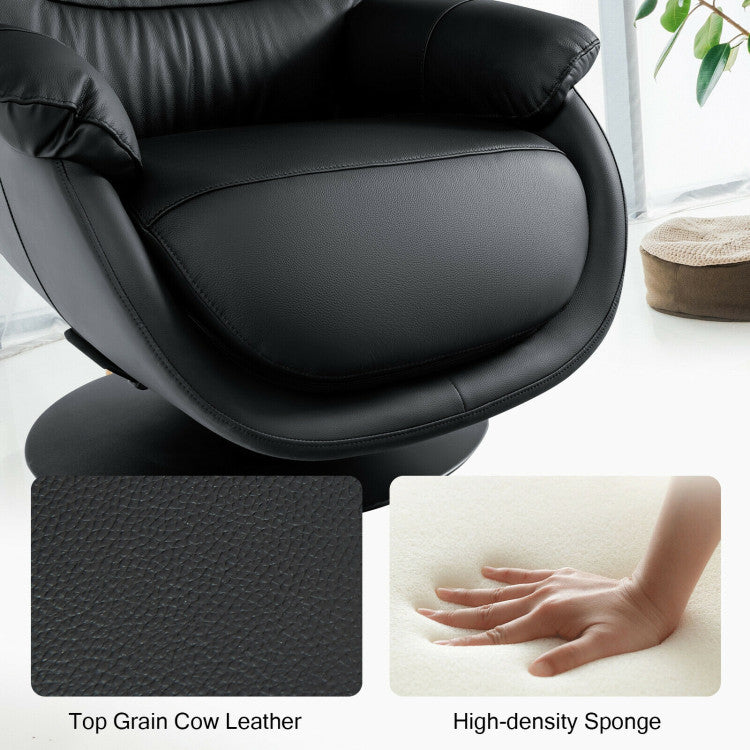 360° Swivel Leather Lounge Chair with Ottoman and Thick Footstool