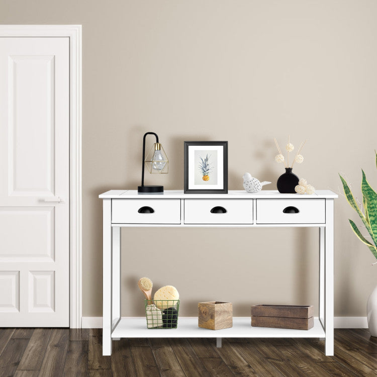 Wooden Console Table with 3 Drawers and 2-Tier Shelves