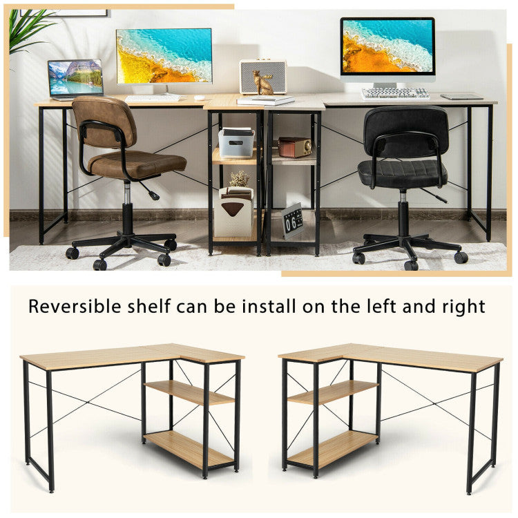 48 Inch Reversible L Shaped Computer Desk with Adjustable Shelf