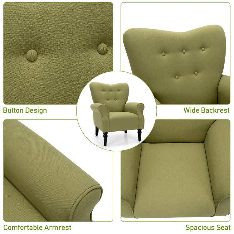 Upholstered Fabric Accent Chair with Tufted Backrest and Rubber Wood Legs