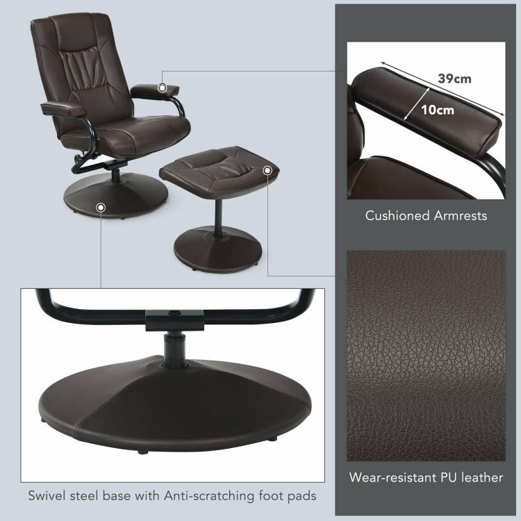 360 Degree Swivel PU Leather Recliner Chair with Ottoman and Adjustable Backrest