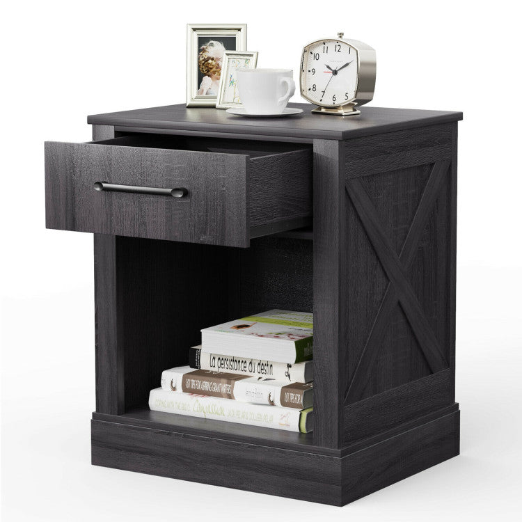 Compact Nightstand with Drawer and Open Compartment