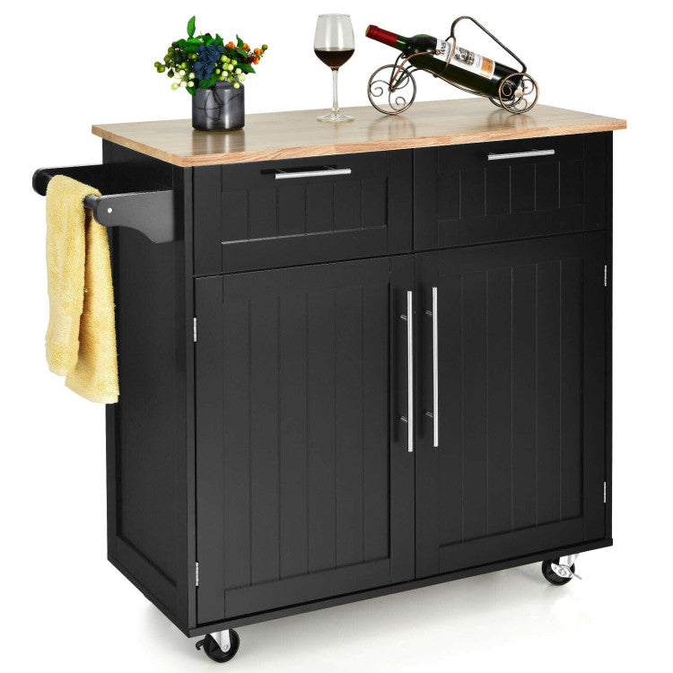 Heavy Duty Kitchen Island Cart on Wheels with Towel Holder and Drawer