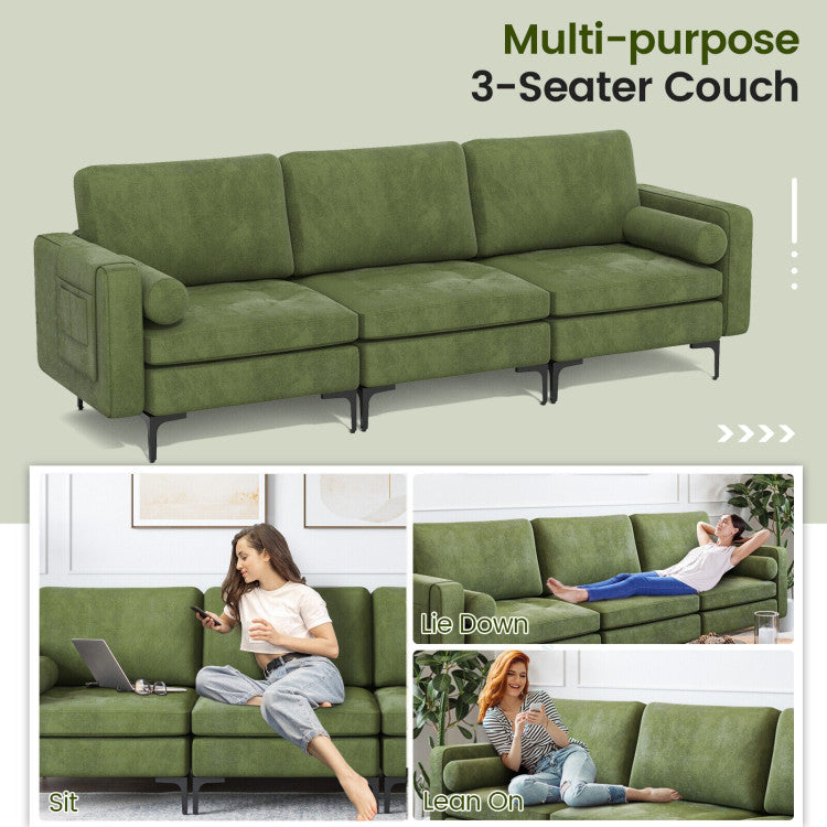 3-Seat Sofa Sectional with Side Storage Pocket and Metal Leg