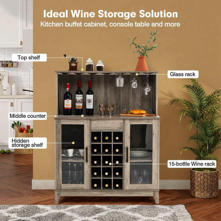 Buffet Hutch Cabinet with Removable Wine Rack for Kitchen