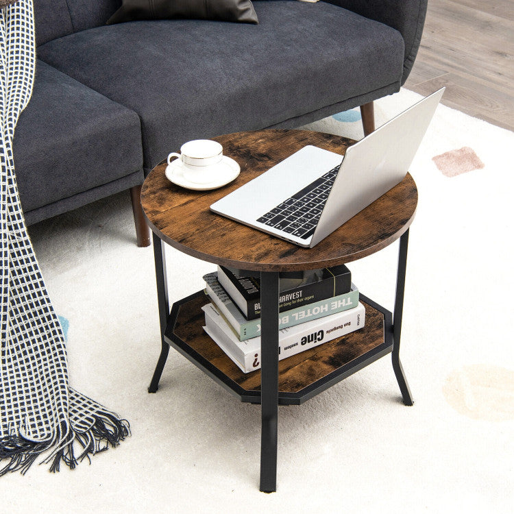 2-Tier round End Table with Storage Shelf for Living Room