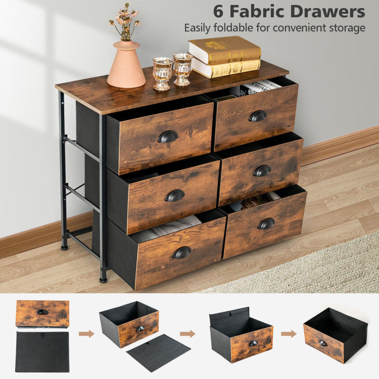 6 Fabric Drawers Storage Chest with Wooden Top