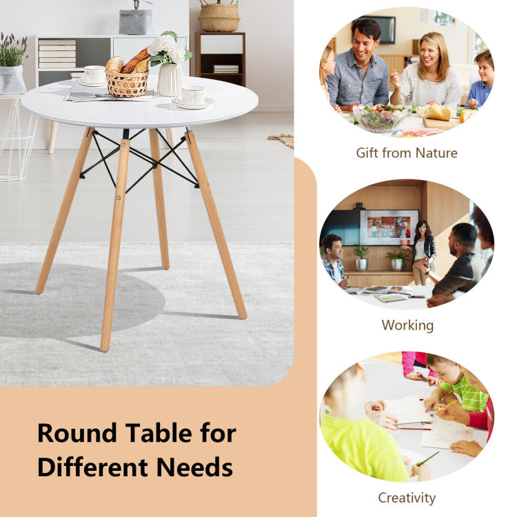 Round Modern Dining Table with Solid Beech Wood Legs