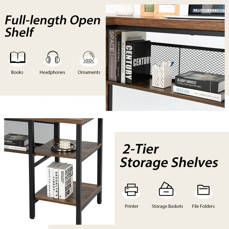 Industrial L-Shaped Corner Computer Desk Office Workstation with Storage Shelves