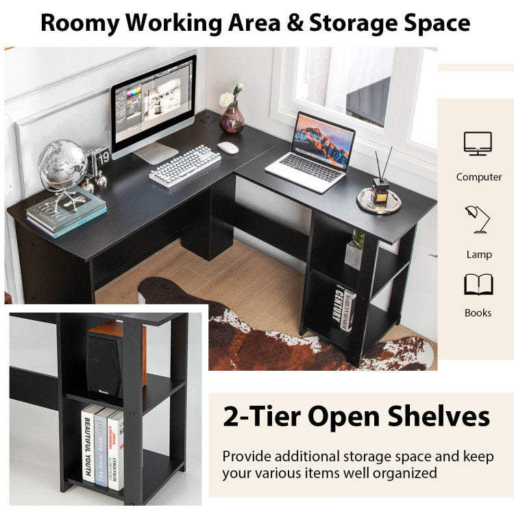 L Shaped Corner Computer Desk with Storage Shelves