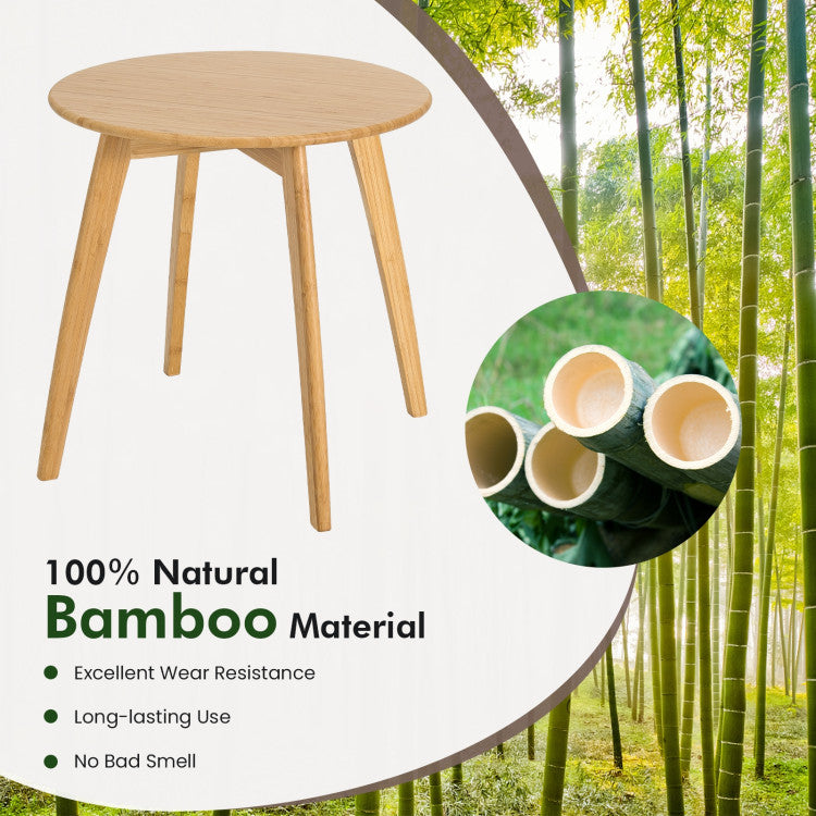 Bamboo round Side Table with 4 Splayed Legs and round Tabletop for Living Room