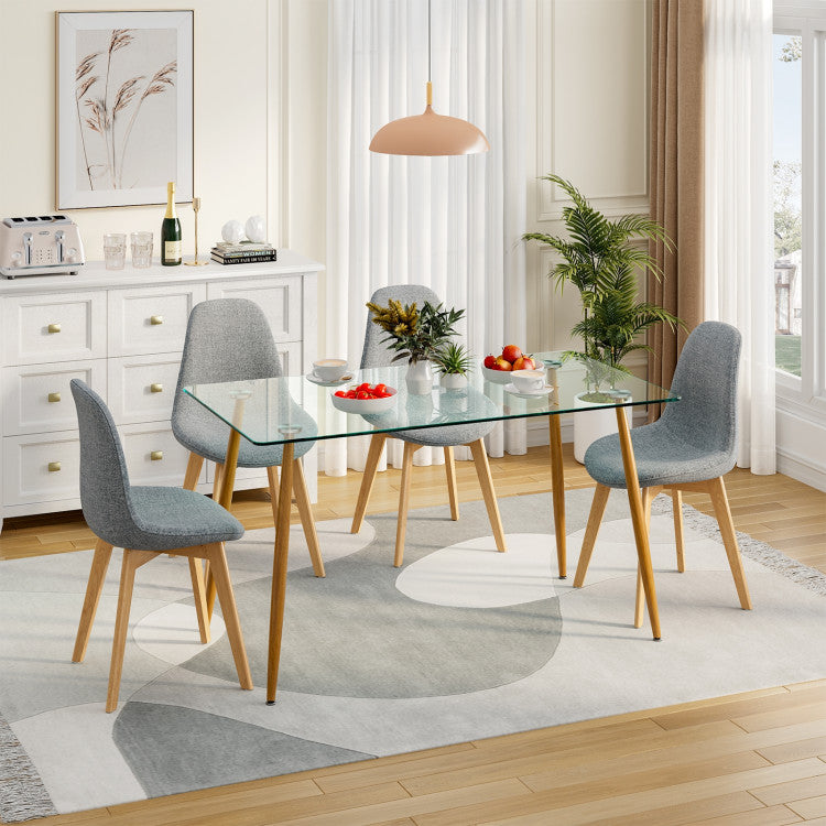 4 Pieces Modern Dining Chair Set with Wood Legs and Fabric Cushion Seat