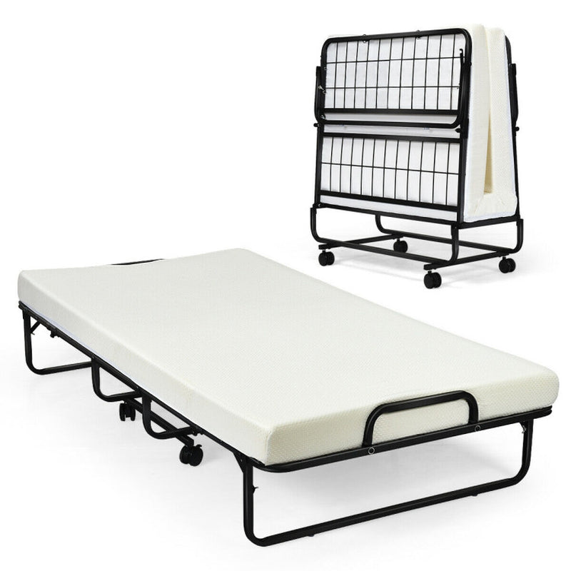 Twin Size Metal Folding Bed with 4 Inch Foam Mattress