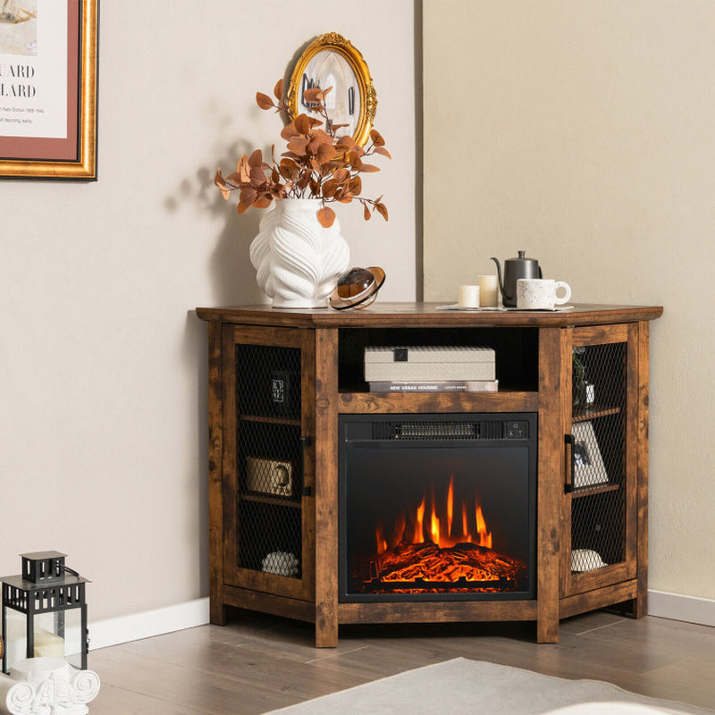 Corner TV Stand with 18 Inch Electric Fireplace for Tvs up to 50 Inch