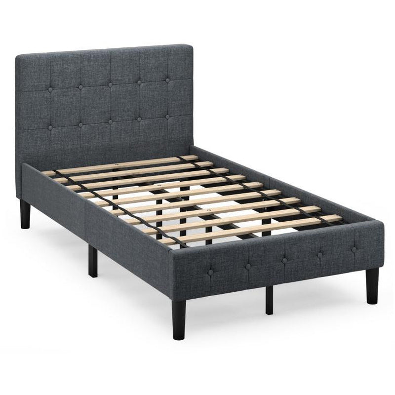 Twin Size Upholstered Platform Bed Frame with Button Tufted Headboard