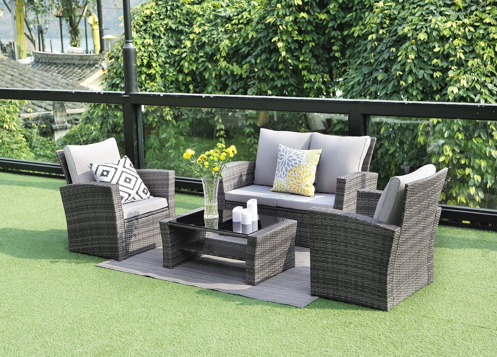 Staffora Vista 4 Piece All Weather Wicker Sofa Seating Group with Cushions and Coffee Table - StafforaFurniture