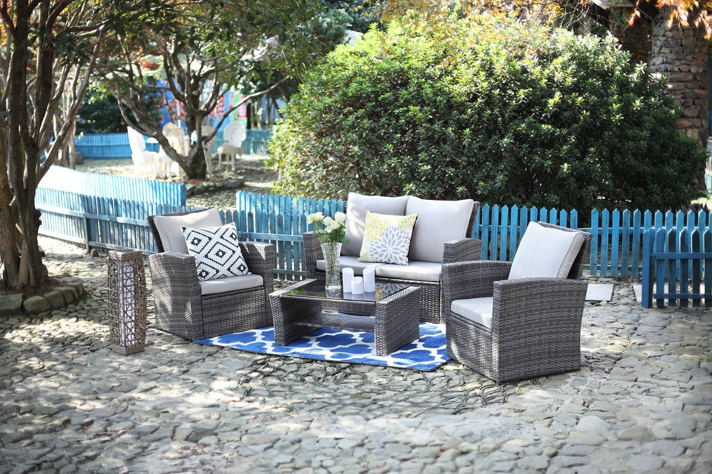 Staffora Vista 4 Piece All Weather Wicker Sofa Seating Group with Cushions and Coffee Table - StafforaFurniture