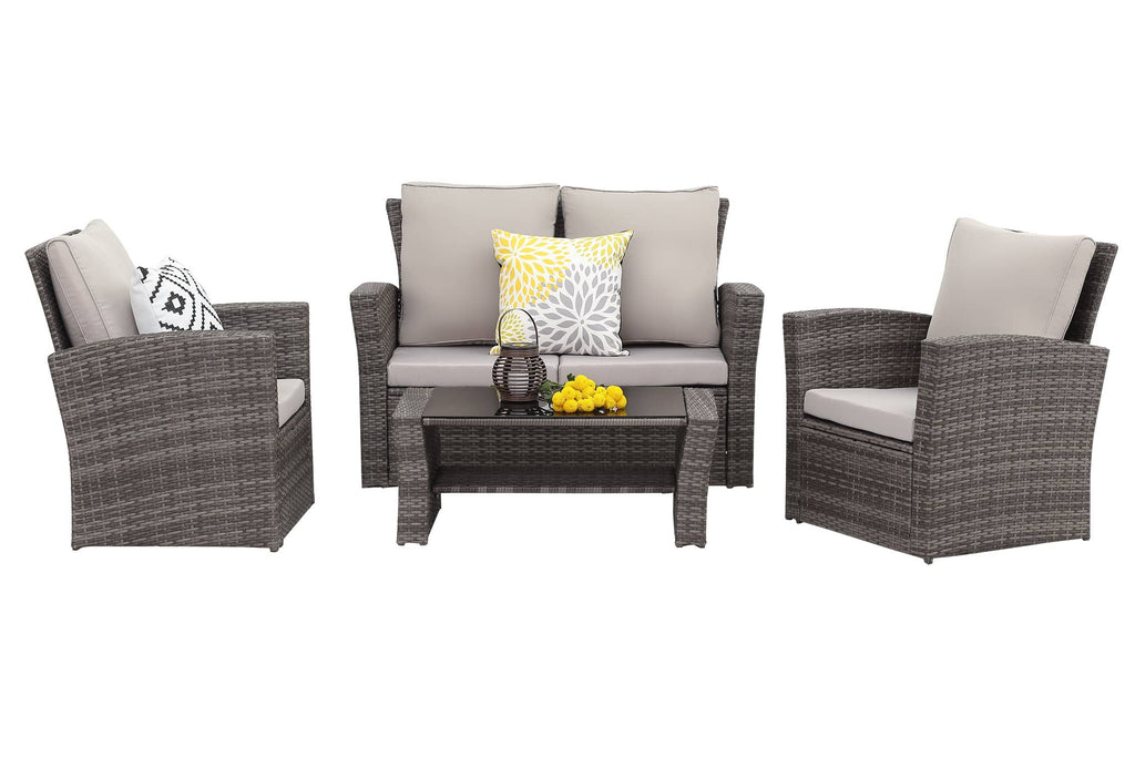 Staffora Vista 4 Piece All Weather Wicker Sofa Seating Group with Cushions and Coffee Table - StafforaFurniture