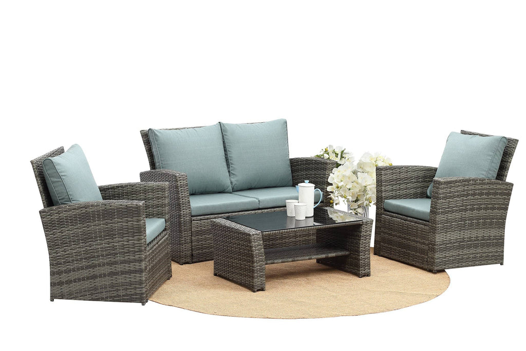 Staffora Vista 4 Piece All Weather Wicker Sofa Seating Group with Cushions and Coffee Table - StafforaFurniture