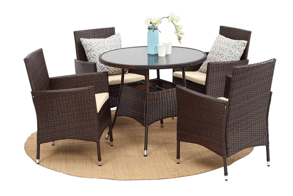 Staffora Penta 5 Piece All Weather Wicker Outdoor Dining Set - StafforaFurniture