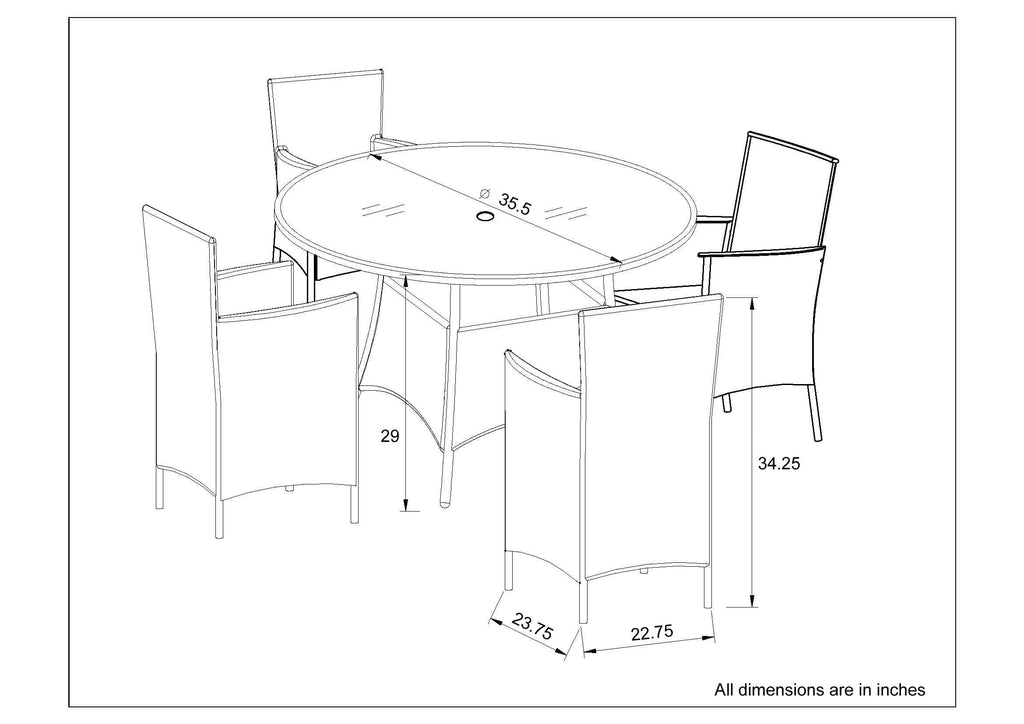 Staffora Penta 5 Piece All Weather Wicker Outdoor Dining Set - StafforaFurniture