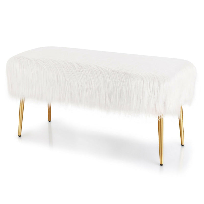 Faux Fur Vanity Stool with Golden Metal Legs for Makeup Room