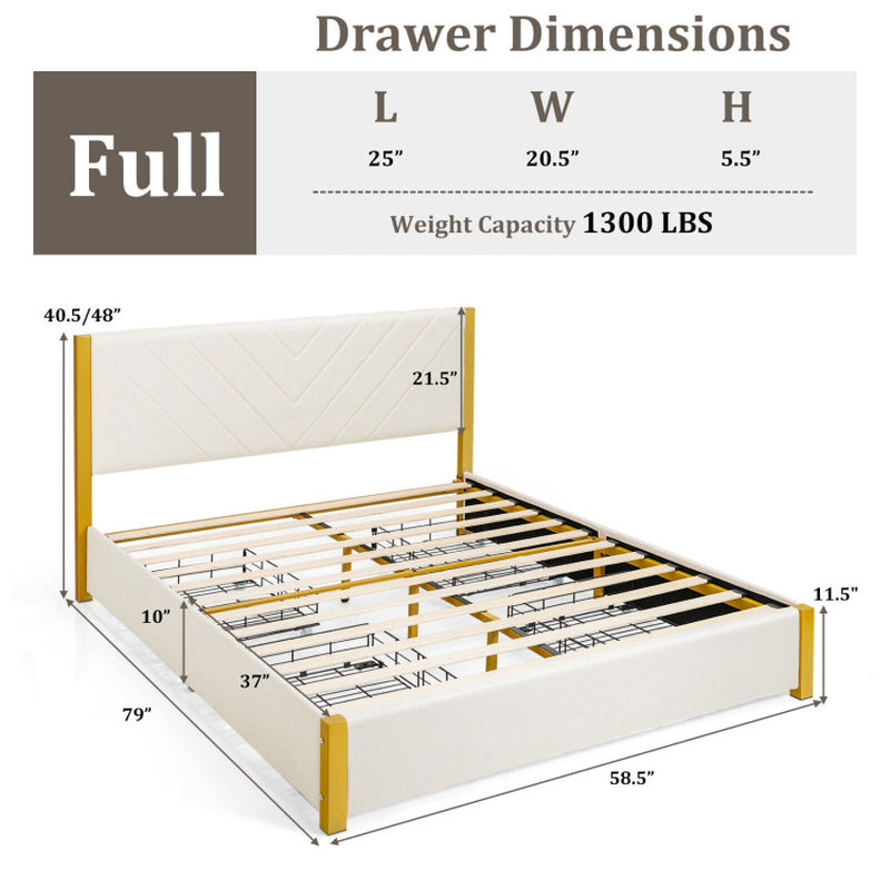 Full Size/Queen Size Upholstered Bed Frame with Adjustable Headboard and 4 Drawers