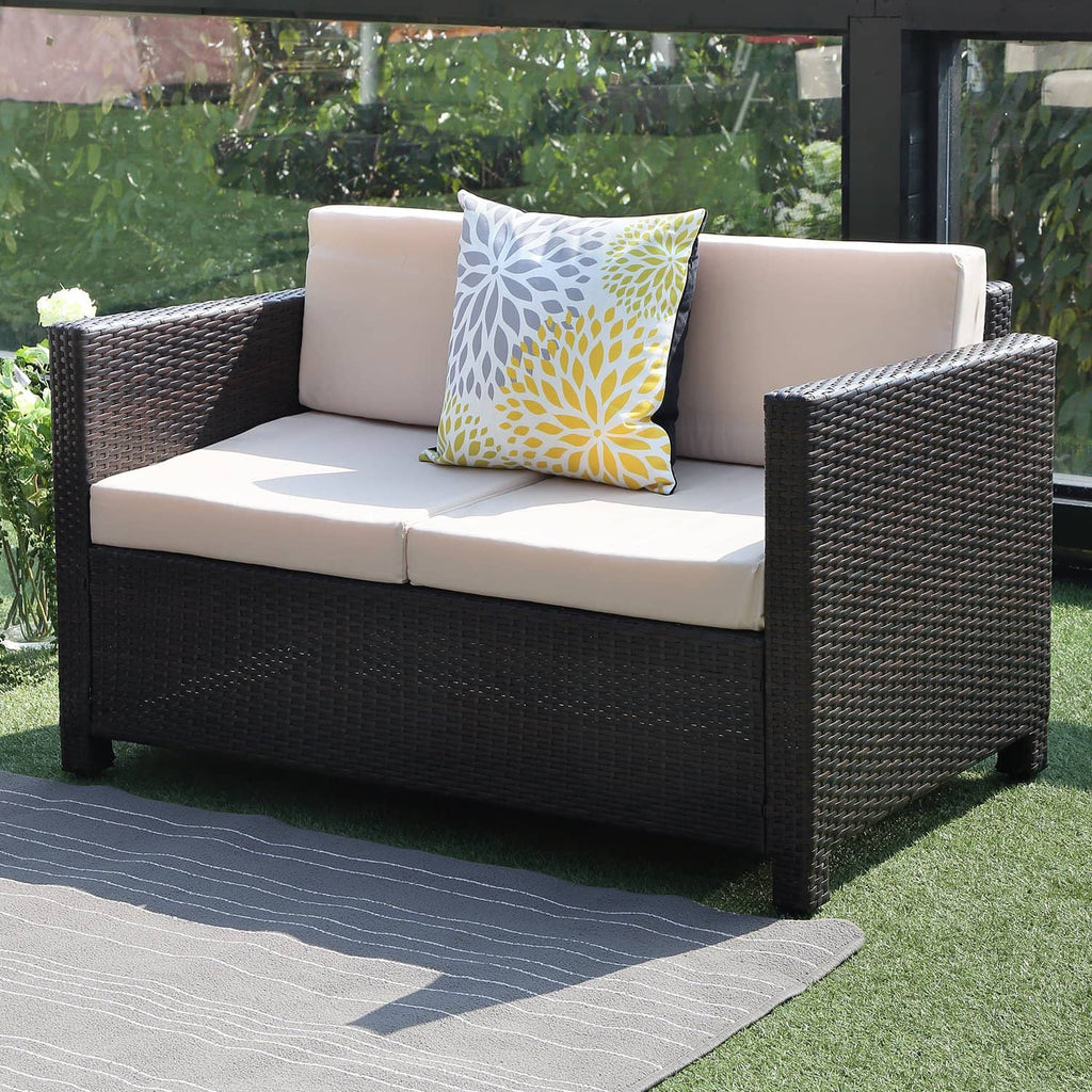 Staffora Helio 4 Piece All Weather Wicker Sofa Seating Group with Cushions and Coffee Table - StafforaFurniture