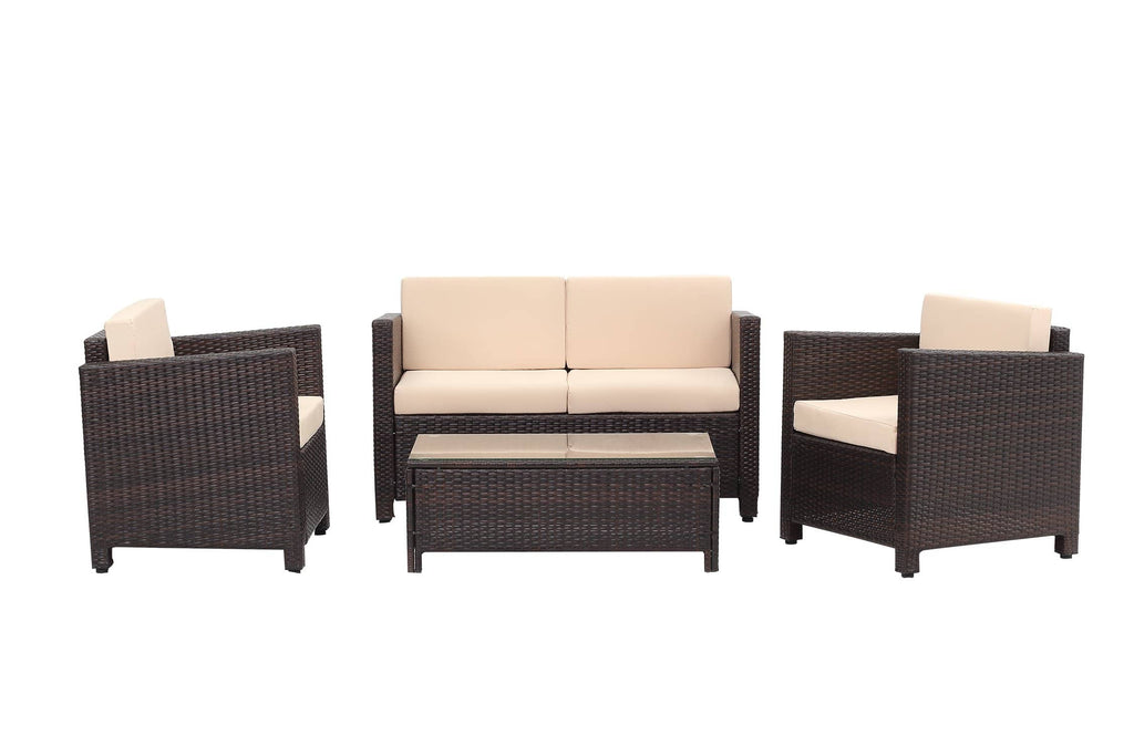 Staffora Helio 4 Piece All Weather Wicker Sofa Seating Group with Cushions and Coffee Table - StafforaFurniture